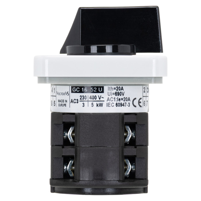 Кулачковий перемикач GC 16A 2P схема 52 (1-0-2)