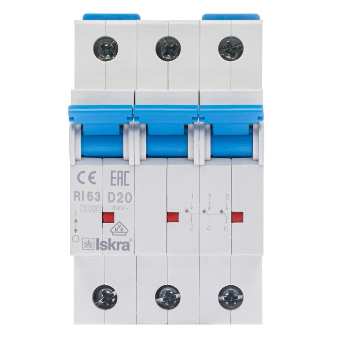 Модульний автоматичний вимикач ISKRA RI63 3P D20A 10кА - 786100121000