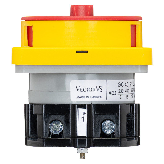 Кулачковий перемикач GC 40A 2P схема 91 (0-1) жовто-червоний