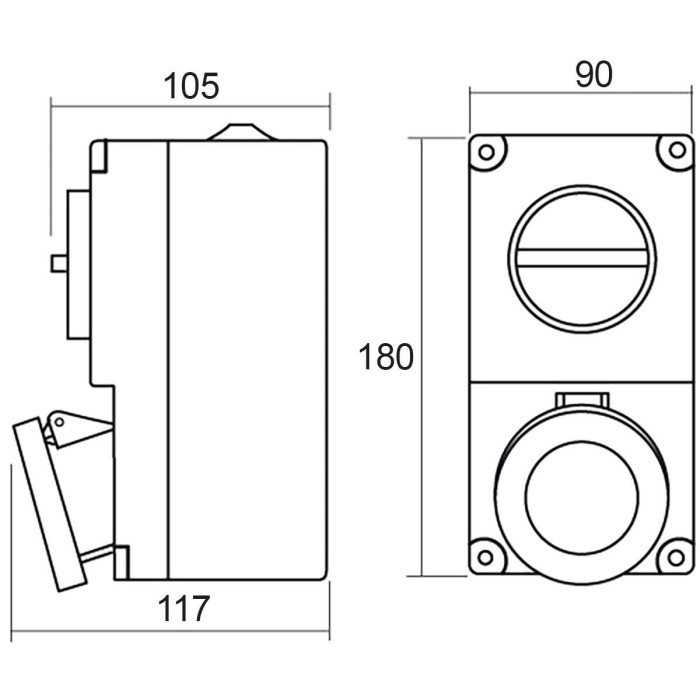 Розетка настінна з механічним блокуванням IDE MUNDIAL 3P+N+E 16 А 200/346–240/415 В IP67 - 03833