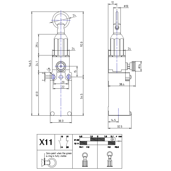 SM1K98X11 Кінцевий вимикач з кільцем, з кнопкою повернення