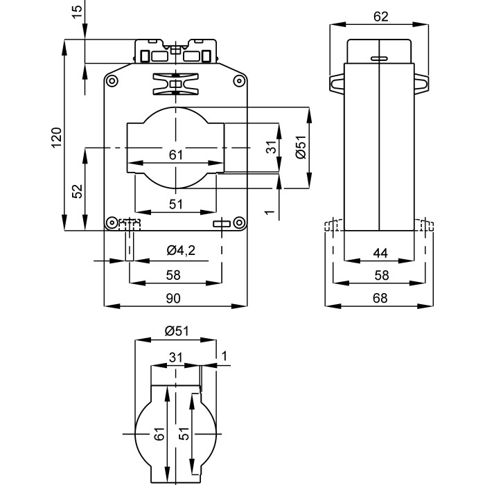 Трансформатор струму вихід 4-20 мА FRER MAC061 200–1200 А 61 × 31 - MAT061PROG42