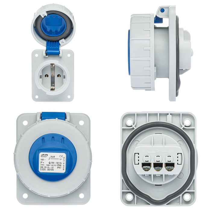 Розетка настінна IDE SCHUKO 2P+E 16 А 250 В IP67 - 00105