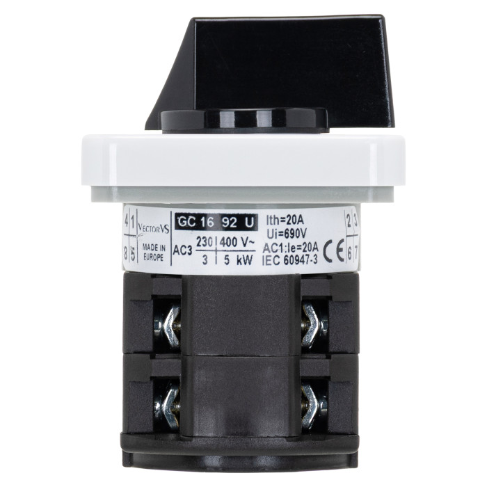 Кулачковий перемикач GC 16A 4P схема 92 (0-1)