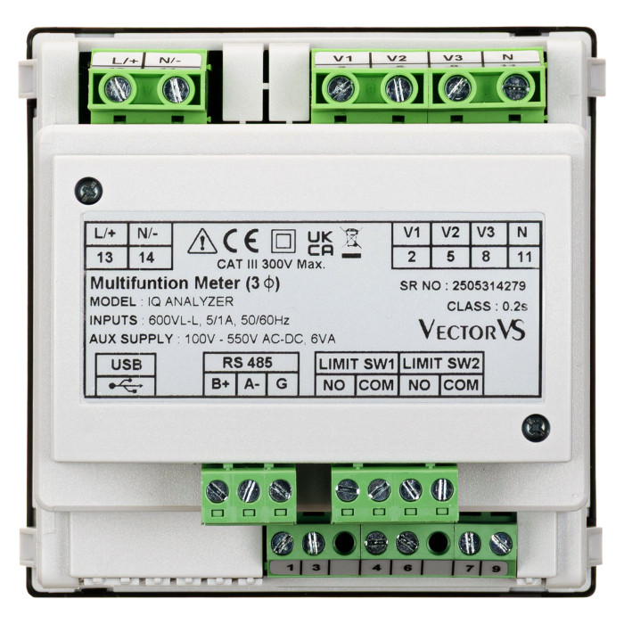 Аналізатор мережі Vector VS IQ RS485 USB 8Mb 2 прог. вих. cl 0,2S 3Ph