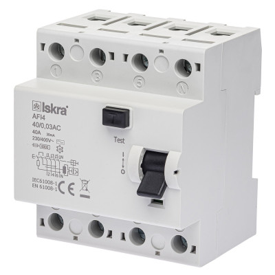 Пристрій захисного відключення ISKRA AFI4 40A 3P+N 0.03А