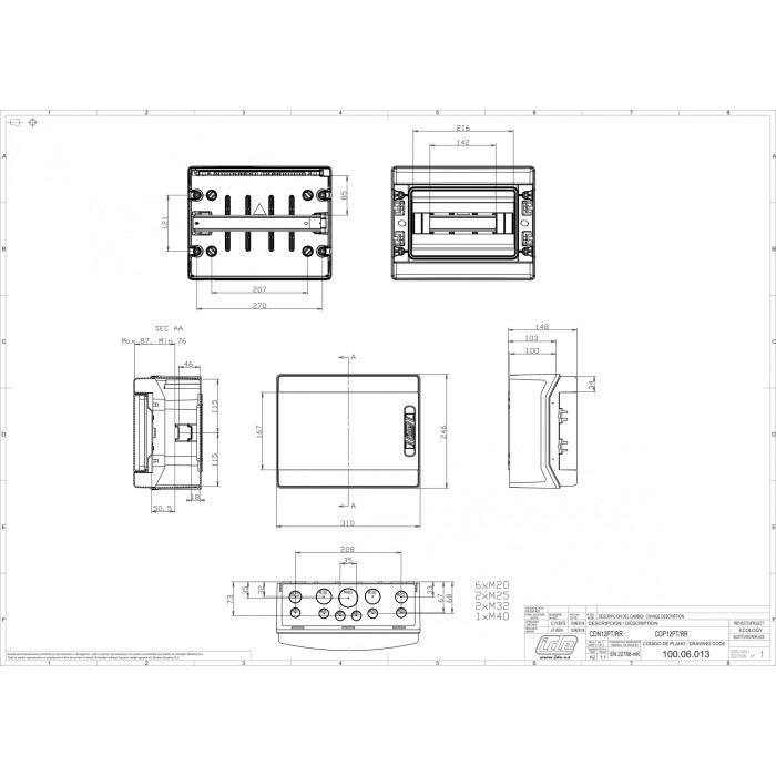 CDN12PT/RR Пластиковий щит ECOLOGY, 1x12 модулів IP65, в компл. шинами N і PE