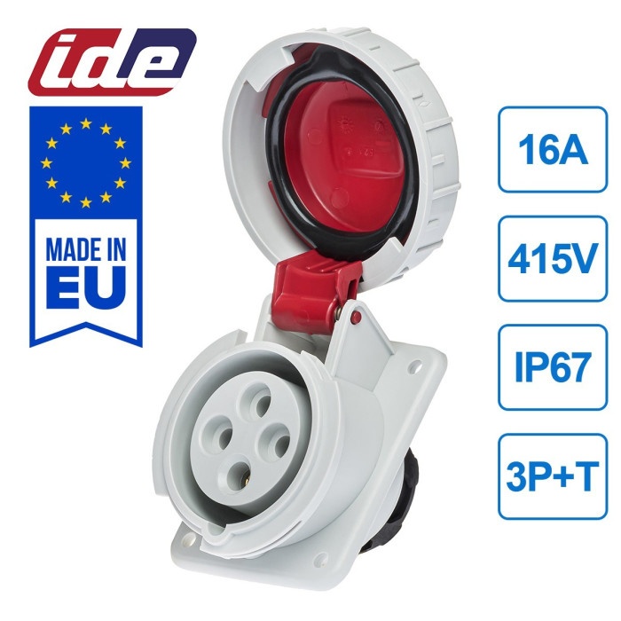 Розетка вбудована похила IDE MUNDIAL 3P+E 16 А 380–415 В IP66-67 - 03802