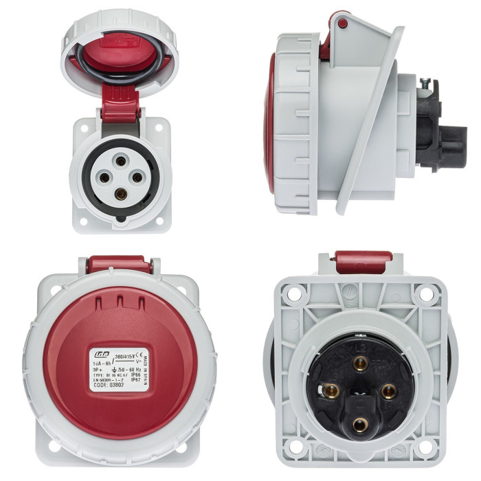 Розетка вбудована похила IDE MUNDIAL 3P+E 16 А 380–415 В IP66-67 - 03802