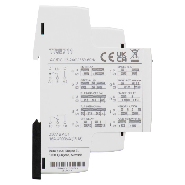 Реле часу ISKRA TRE 711 UNI 16A/АС1 1 перекидний контакт 12-240V AC/DC