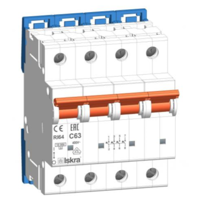 Модульний автоматичний вимикач ISKRA RI64 4P C63A 10кА