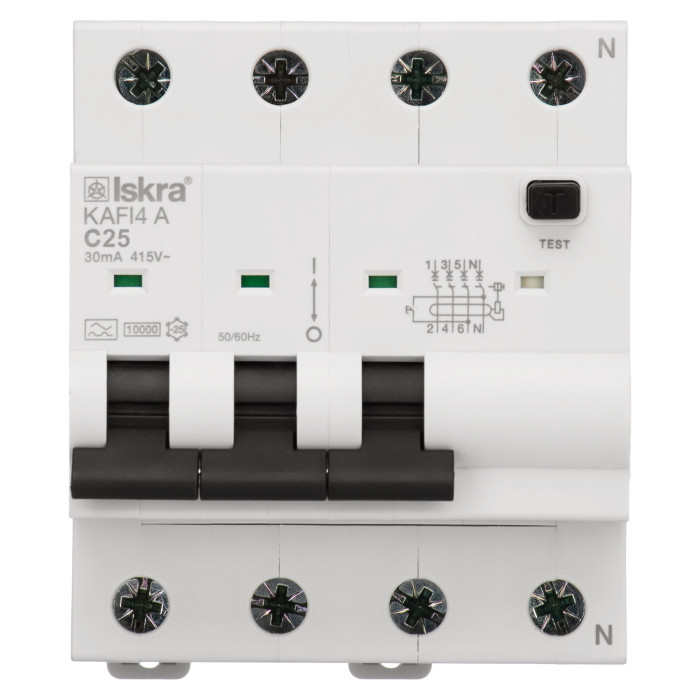 Диференційний автоматичний вимикач ISKRA KAFI4 3P+N C25A/0.03 10kA