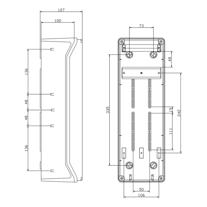 PCSNPLUS/RR Настінний корпус для сил. розеток STAR 436x142x124мм, IP65 з шинами N+PE з отворами