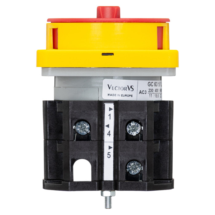 Кулачковий перемикач GC 63A 3P схема 10 (0-1) жовто-червоний