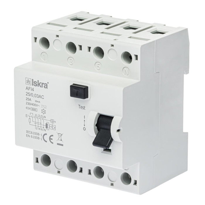 Пристрій захисного відключення ISKRA AFI4 25A 3P+N 0.03А - 030105067000