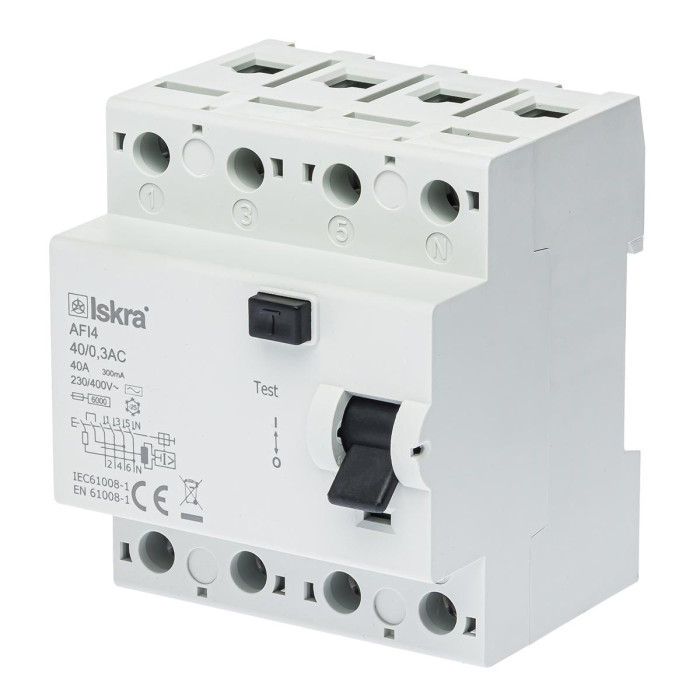 Пристрій захисного відключення ISKRA AFI4 40A 3P+N 0.3А - 030105071000