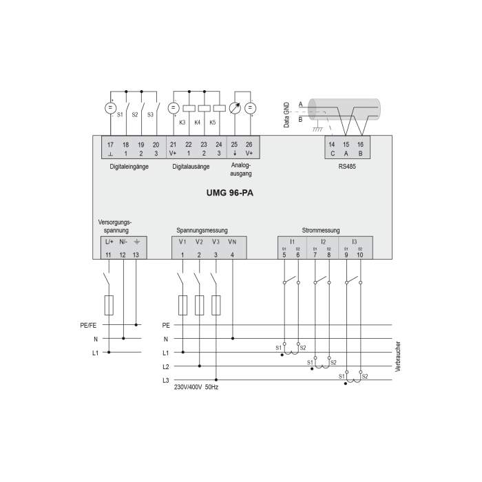UMG 96-PA (52.32.001) Аналізатор мережі 3/3 вх./вих., RS-485,живл. 90-277В AC, 90-250В DC
