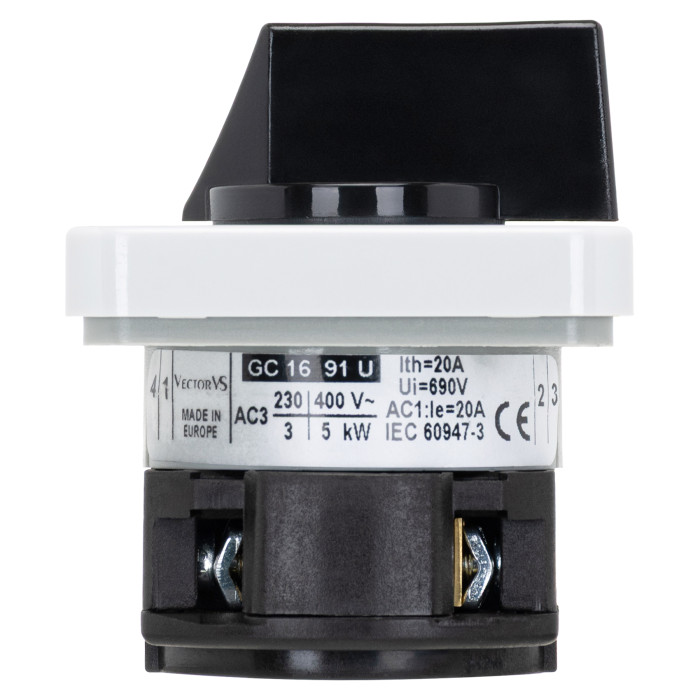 Кулачковий перемикач GC 16A 2P схема 91 (0-1)