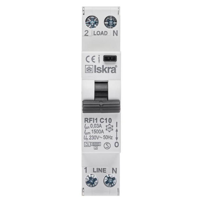 Диференційний автоматичний вимикач ISKRA RFI1 1P+N C10A/0.03 6кА - 786100919000