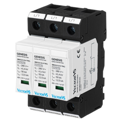 Обмежувач перенапруги Vector VS GENESIS 3P 230/280В AC 50 кА Клас I+II+III/Клас B+C+D (3+0 TNC)