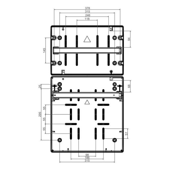 CSN36PT/RR Настінний корпус для сил. розеток STAR 2х18 MOD 728x418x147мм, IP65 з шинами N+PE