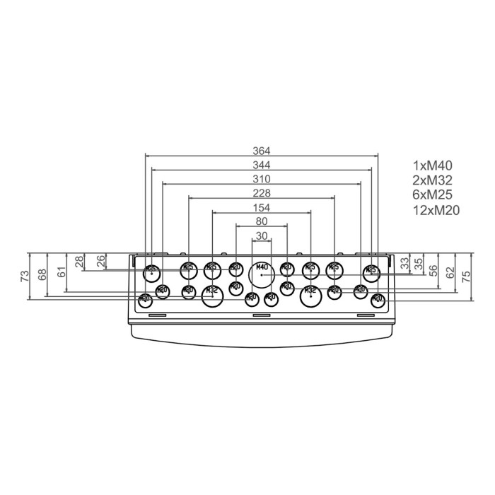 CSN36PT/RR Настінний корпус для сил. розеток STAR 2х18 MOD 728x418x147мм, IP65 з шинами N+PE