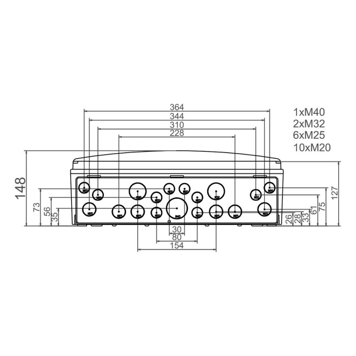 CSN36PT/RR Настінний корпус для сил. розеток STAR 2х18 MOD 728x418x147мм, IP65 з шинами N+PE