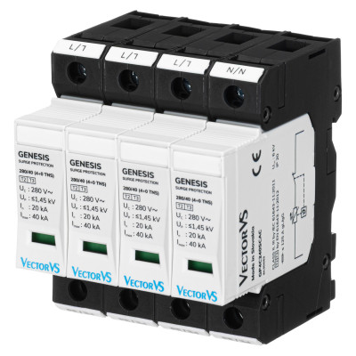 Обмежувач перенапруги Vector VS GENESIS 4P 230/280В AC 40 кА Клас II/Клас C (4+0 TNS) compact