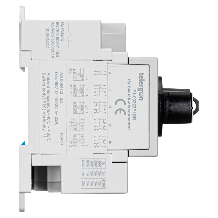Вимикач навантаження DC для сонячних електростанцій (PV) TELERGON F1 2P 32A 1200V