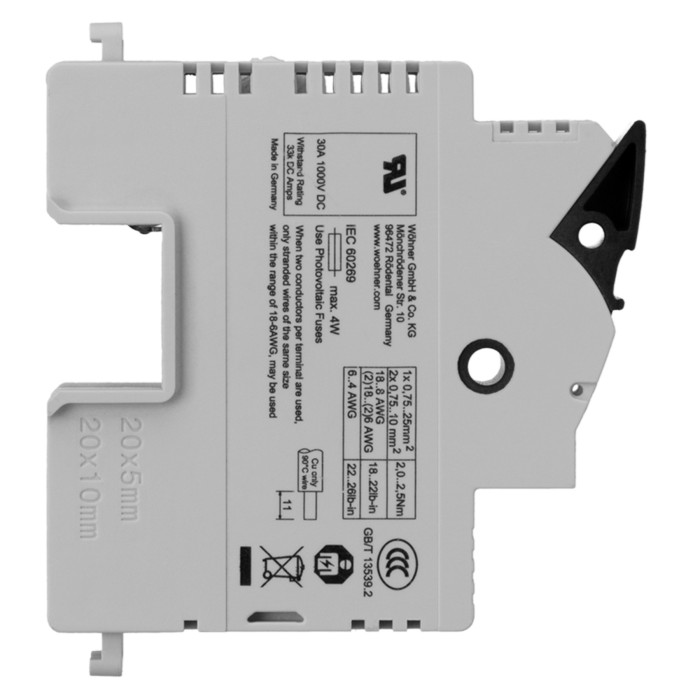 31572 Утримувач запобіжників Ambus EasyLiner 10х38,1р 30A/1000V DC (шина 20x5,10)