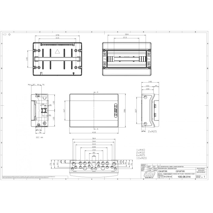 CDN18PT/RR Корпус розподільчий (ABS-пластик), 18 модулів (1x18), IP65, з N і PE шинами
