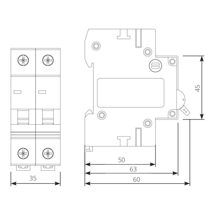 Модульний автоматичний вимикач ISKRA RI52 2P C50A 6кА - 786091125000