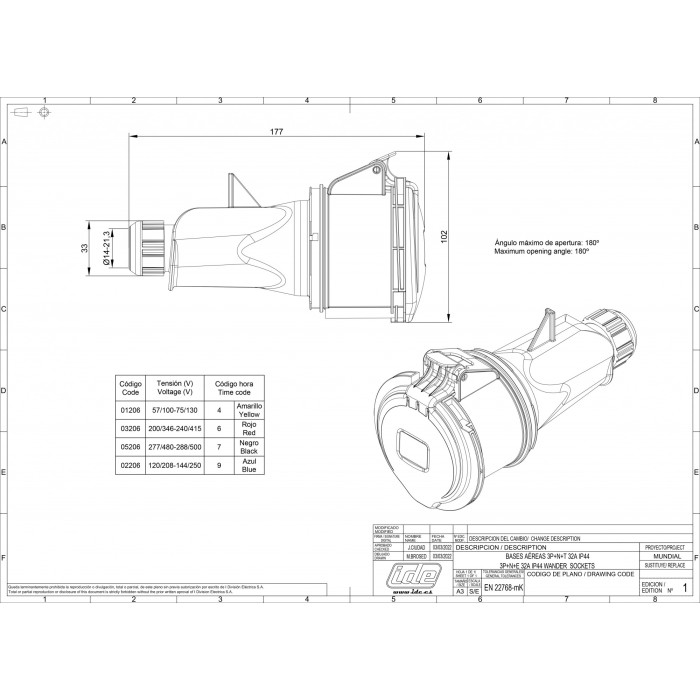 Розетка кабельна IDE MUNDIAL 3P+N+E 32 А 200/346–240/415 В IP44 - 03206