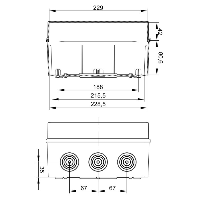 EV322 Клемна коробка 253x342x132,з кабельними вводами IP65 IDE