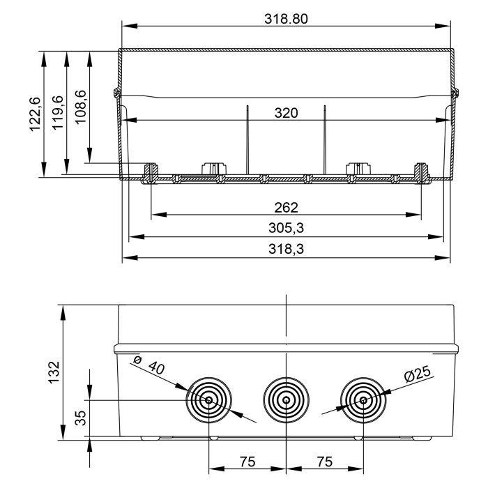EV322 Клемна коробка 253x342x132,з кабельними вводами IP65 IDE