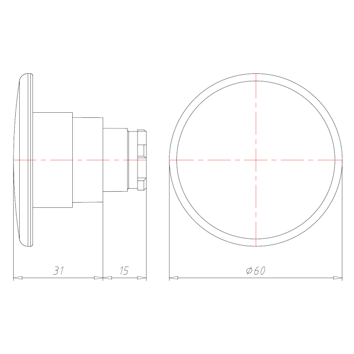 ECX 1136 Грибоподібна кнопка 60 мм, червона, з поворотною клямкою, що повертається