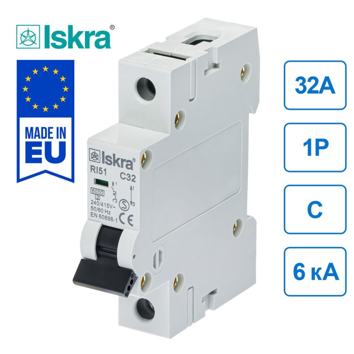 Модульний автоматичний вимикач ISKRA RI51 1P C32A 6кА - 786091105000
