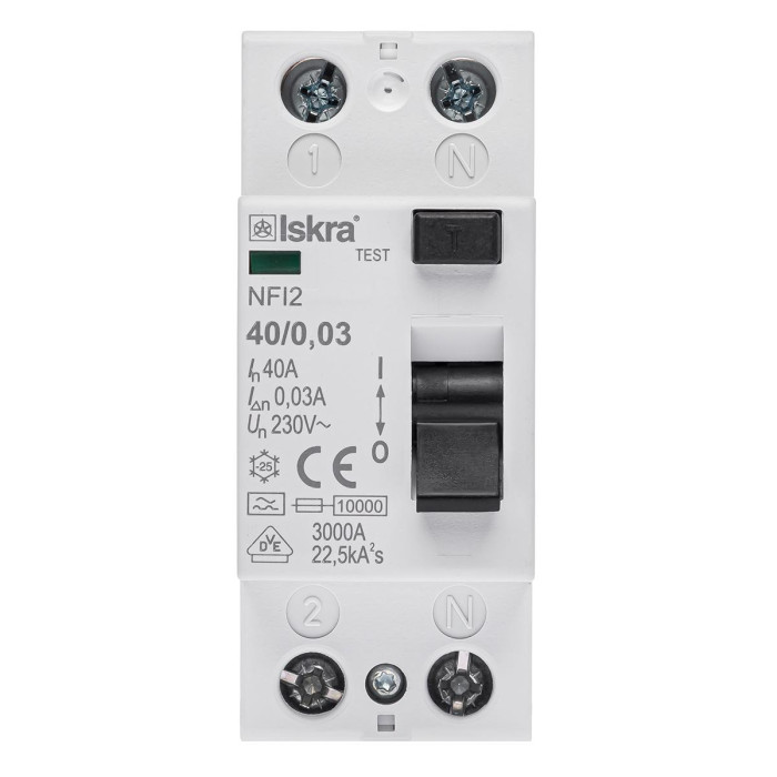 Пристрій захисного відключення ISKRA NFI2 40A 1P+N 0.03А - 030104240000