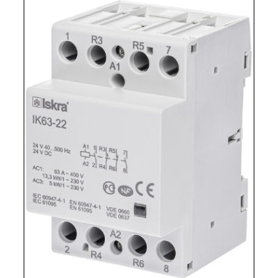 Модульний контактор ISKRA IKA 63A 24В AC/DC 2NO+2NC
