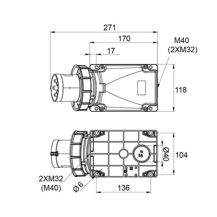 Настінна вилка IDE MUNDIAL 3P+N+E 63 А 200/346–240/415 В IP66-67 - 03673