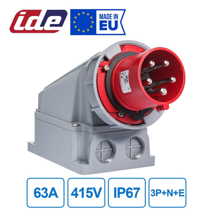Настінна вилка IDE MUNDIAL 3P+N+E 63 А 200/346–240/415 В IP66-67 - 03673