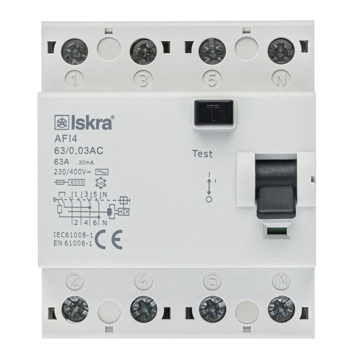 Пристрій захисного відключення ISKRA AFI4 63A 3P+N 0.03А - 786101159000