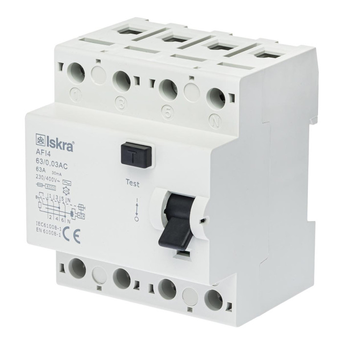 Пристрій захисного відключення ISKRA AFI4 63A 3P+N 0.03А - 786101159000