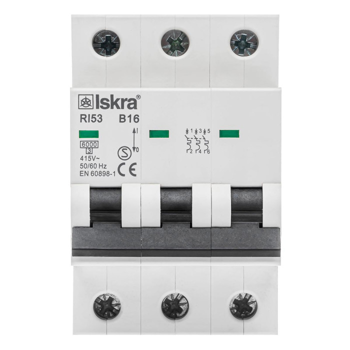 Модульний автоматичний вимикач ISKRA RI52 3P B16A 6кА - 786091158000