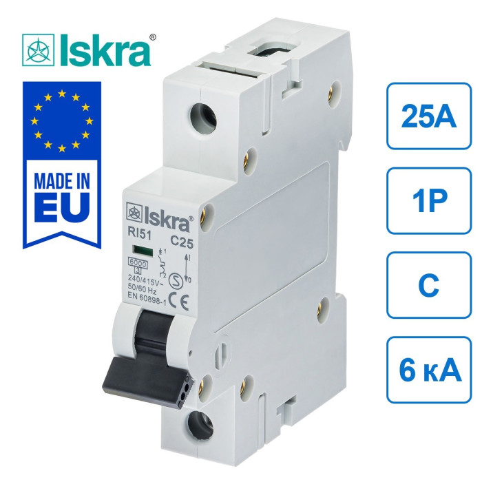 Модульний автоматичний вимикач ISKRA RI51 1P C25A 6кА - 786091104000
