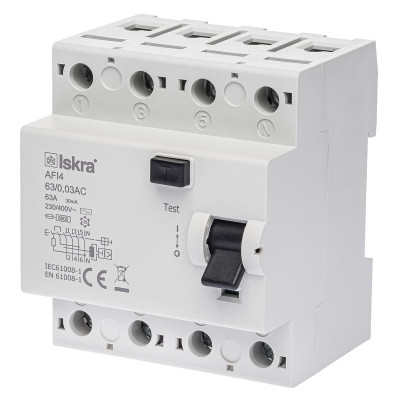 Пристрій захисного відключення ISKRA AFI4 63A 3P+N 0.03А
