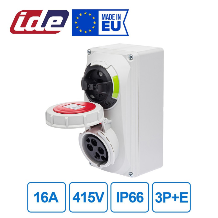 Розетка настінна з механічним блокуванням IDE MUNDIAL 3P+E 16 А 380–415 В IP67 - 03832