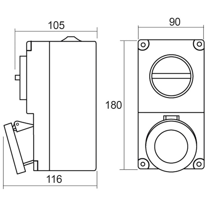 Розетка настінна з механічним блокуванням IDE MUNDIAL 3P+E 16 А 380–415 В IP67 - 03832