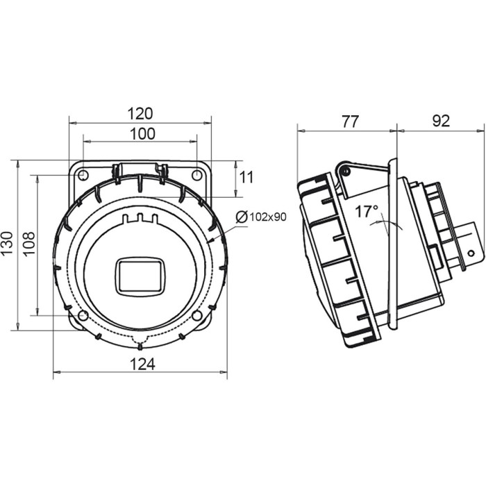 Розетка вбудована похила IDE MUNDIAL 3P+N+E 125A 200/346–240/415V IP66-67