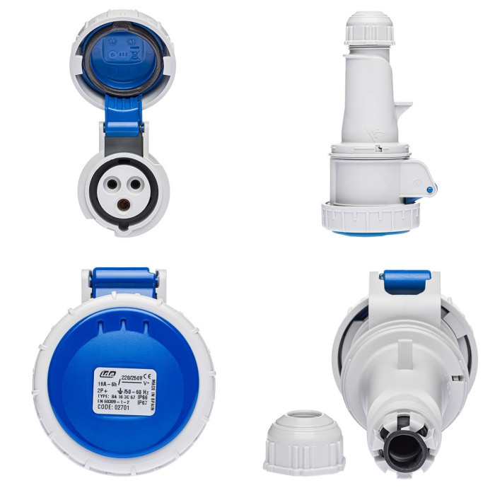 Розетка кабельна IDE MUNDIAL 2P+E 16 А 200–250 В IP66-67 - 02701